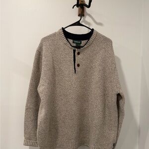 Orvis Chunky Knit Henley Sweater Wool Blend Beige & Navy Men’s